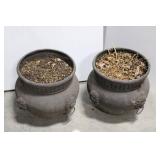 Pair of Antique Cast Stone Planters with Lion Head Ring Handles 13" x 14"