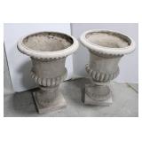 Pair of Ornate Concrete Urn Planters - Beaded Rim, Fluted Base - 28" x 20.5" (Lot of 2)