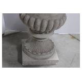 Pair of Ornate Concrete Urn Planters - Beaded Rim, Fluted Base - 28" x 20.5" (Lot of 2)