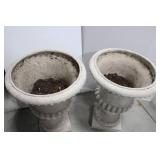 Pair of Ornate Concrete Urn Planters - Beaded Rim, Fluted Base - 28" x 20.5" (Lot of 2)