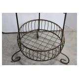 Plant Stand - Vintage Wrought Iron 2-Tier with Circular Wire Baskets 34"tall