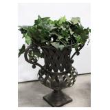 Iron Cast Garden Urns - Lattice Pattern, Pair with Removable Ivy Leaves 17" x 16"