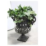 Iron Cast Garden Urns - Lattice Pattern, Pair with Removable Ivy Leaves 17" x 16"