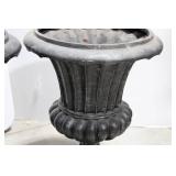 Pair of Black Resin Urn Planters with Fluted Sides and Square Pedestals 20.5" x 16"