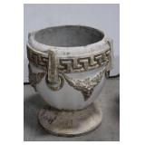 Pair of Greek-Key Urn Planters with Grapevine Relief Concrete 16" x 14"