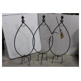 3-Piece Wrought Iron Teardrop Plant Stakes with Amber Glass Orbs 38.5" x 16"
