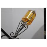 3-Piece Wrought Iron Teardrop Plant Stakes with Amber Glass Orbs 38.5" x 16"