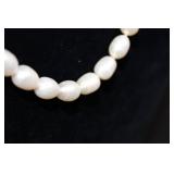 Pearl Necklace - Oval Beads, Silver Clasp