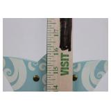 Blessed Cross Wall Hanging - Blue Wood Decor with White Scrollwork 16"