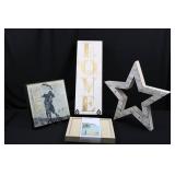 Love Sign, Lighted Star, Vintage Print Frame & Letter Board - 4-Piece Decor Set