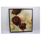 Framed Rose Bouquet Painting - Red & Ivory Roses in Vase 30.5" x 30.5"