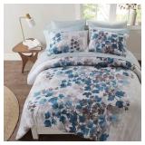 King | Madison Park Comforter | Floral Print | Blues and Grays