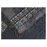 BR1 - Navy Blue Blanket - Fringe and Floral Border