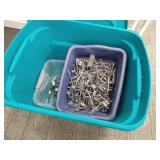 Rolling Wire Display Rack with Tote of Hooks