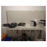 Contents of Shelves - Kitchen Utensils, Coffee Carafes, Pans, Etc.
