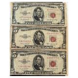 1953 Red Seal $5 Dollar Notes