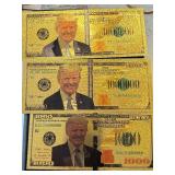 24K Gold Foil $1,000,000 Dollar Notes Trump