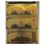 24K Gold Foil $1,000,000 Dollar Notes Trump