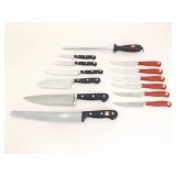 Lot of 19 WÜSTHOF Knives (3 sets), 3 WÜSTHOF Sharpeners and 2 WÜSTHOF Wood Block Holders