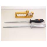 Lot of 19 WÜSTHOF Knives (3 sets), 3 WÜSTHOF Sharpeners and 2 WÜSTHOF Wood Block Holders