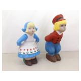 2 SOLID Concrete 21" Holland/Denmark Boy and Girl Garden Statues