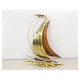 Vintage Mid Century Brass and Copper Sailboat Hanging Wall Art