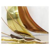 Vintage Mid Century Brass and Copper Sailboat Hanging Wall Art