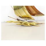 Vintage Mid Century Brass and Copper Sailboat Hanging Wall Art