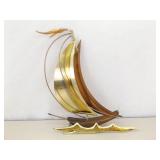 Vintage Mid Century Brass and Copper Sailboat Hanging Wall Art