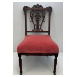 Victorian Carved Wallnut Chair With Brass Wheels On Front legs (Nice Condition)