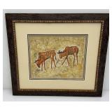 Framed Behind Glass M Jorge Signed African (Water Buffalo) Dyed Printed Textile 21" x 23 1/2"