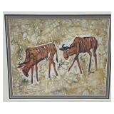 Framed Behind Glass M Jorge Signed African (Water Buffalo) Dyed Printed Textile 21" x 23 1/2"