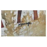 Framed Behind Glass M Jorge Signed African (Water Buffalo) Dyed Printed Textile 21" x 23 1/2"