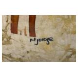 Framed Behind Glass M Jorge Signed African (Gazelles) Printed Textile 21" x 23 1/2"