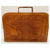 Hand Made Mexican Embossed Leather Aztec Themed Laptop Bag 2 1/2" x 11" x 16"