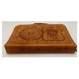 Hand Made Mexican Embossed Leather Aztec Themed Laptop Bag 2 1/2" x 11" x 16"