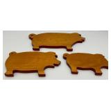 Three Vintage Multi Sized Wooden Pig Cutting Boards/Wall Décor 6 1/2" x 11 1/2",  7 1/2" x 13", 9" x 18 1/2"