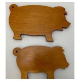 Three Vintage Multi Sized Wooden Pig Cutting Boards/Wall Décor 6 1/2" x 11 1/2",  7 1/2" x 13", 9" x 18 1/2"