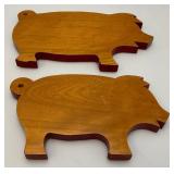 Three Vintage Multi Sized Wooden Pig Cutting Boards/Wall Décor 6 1/2" x 11 1/2",  7 1/2" x 13", 9" x 18 1/2"