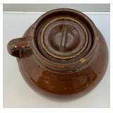 Antique Large Brown Stoneware Crock With Lid