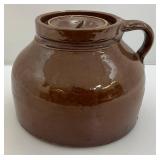 Antique Large Brown Stoneware Crock With Lid