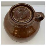 Antique Large Brown Stoneware Crock With Lid