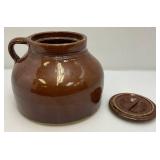 Antique Large Brown Stoneware Crock With Lid
