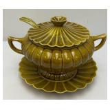 MCM Avacado Scalloped California Pottery Soup Tureen, Ladle, Plate & Lid