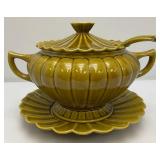 MCM Avacado Scalloped California Pottery Soup Tureen, Ladle, Plate & Lid