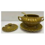 MCM Avacado Scalloped California Pottery Soup Tureen, Ladle, Plate & Lid