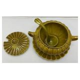 MCM Avacado Scalloped California Pottery Soup Tureen, Ladle, Plate & Lid