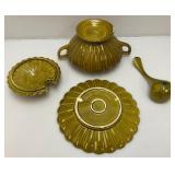 MCM Avacado Scalloped California Pottery Soup Tureen, Ladle, Plate & Lid