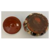 Vintage Glazed Terracotta Bean pot/Soup Bowl With Lid With Swirled Brown, Cream And Black Pattern 4 1/2" x 6 1/4"