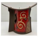 Very Unique Vintage Tri USA Terracotta Pottery Glazed Multi Colored Candle Holder 3 1/2" x 8" x 9"